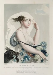 Vendemiaire (september-oktober), eerste maand van de Republikeinse Kalender, gegraveerd door Tresca, ca. 1794
